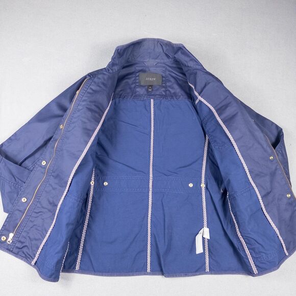 J.Crew Downtown Field Jacket Womens S Navy Waxed Cotton Utility Military Zip - Picture 5 of 10